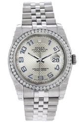 Rolex Datejust 36 Silver Arab Dial 18K White Gold Diamond Bezel Jubilee Mens Watch 116244 / None